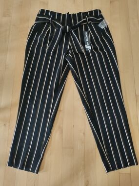 Body by Us Black Striped Waist Pants with Tie